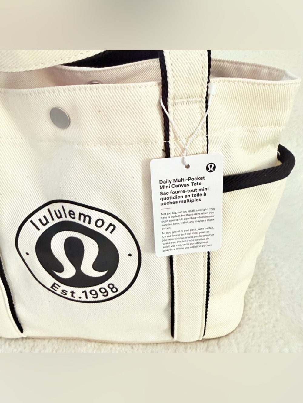 Lululemon Daily Multi-Pocket Mini Canvas Tote with Black Trim - Picture 6 of 13